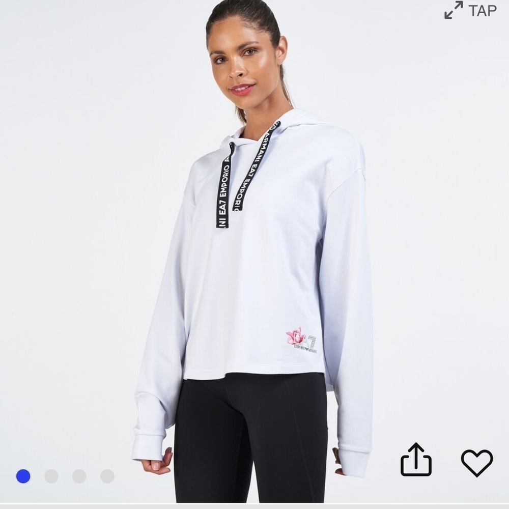 EA7 Emporio Armani Women's white Sweatshirt with blue floral and logo size XL